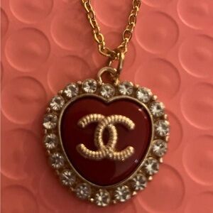 Chanel Gold and Red Heart Pendant Necklace Stamped Authentic Zipper Pull Pendan